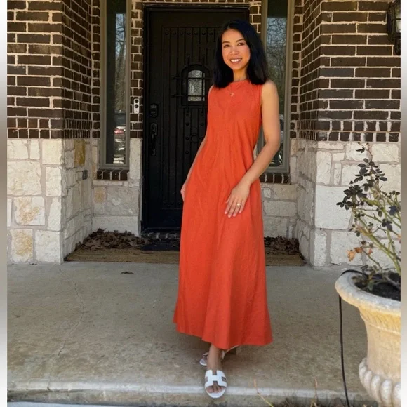 Zara Orange Sleeveless Linen Blend Maxi Sheath Dress Size Small - Picture 13 of 16